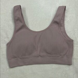 Pink Ribbed Sports Bra